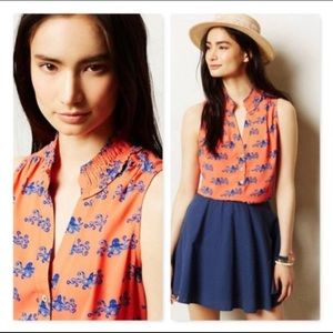 Anthropologie Maeve octopus fitz coral blouse size 4